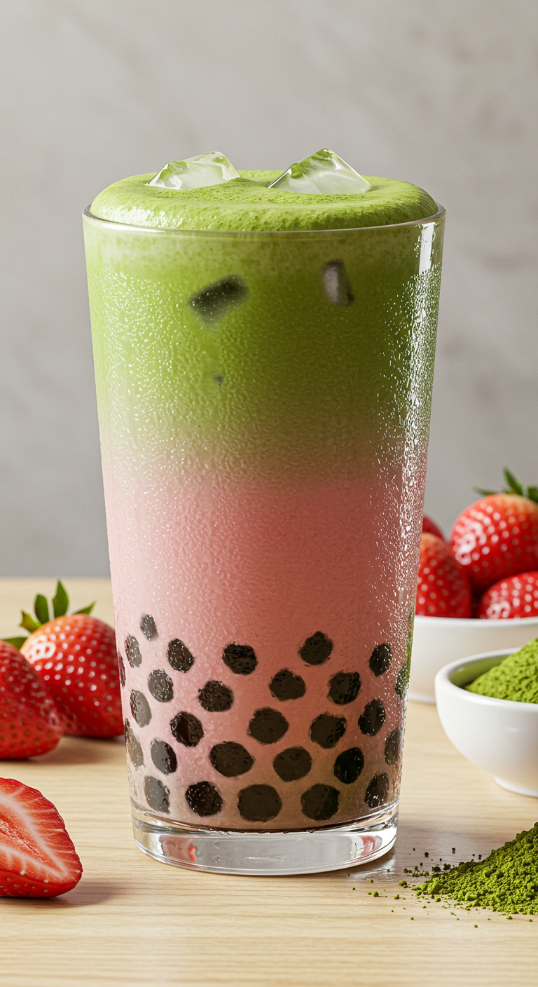 Strawberry Matcha Boba Latte